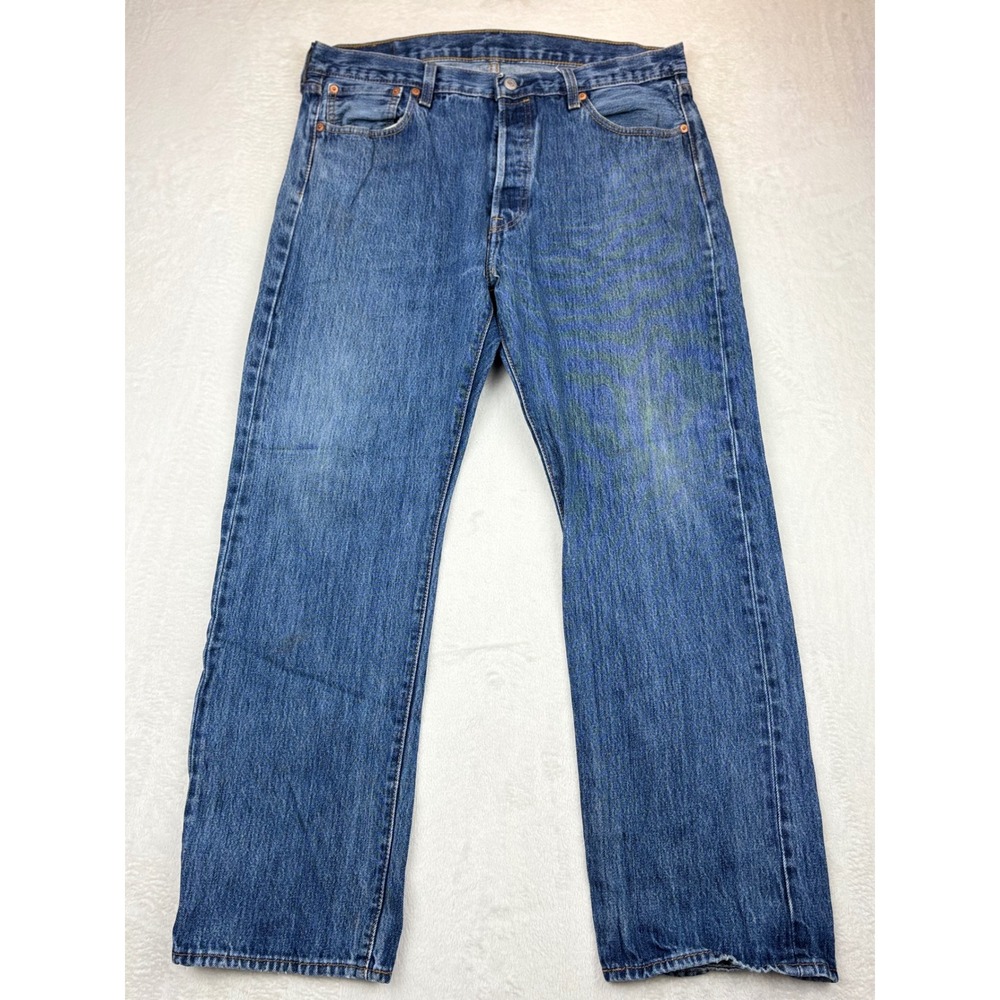 Levis 501 Mens Jeans 36x30 Clean Distressed Festival faded Indigo Blue Denim